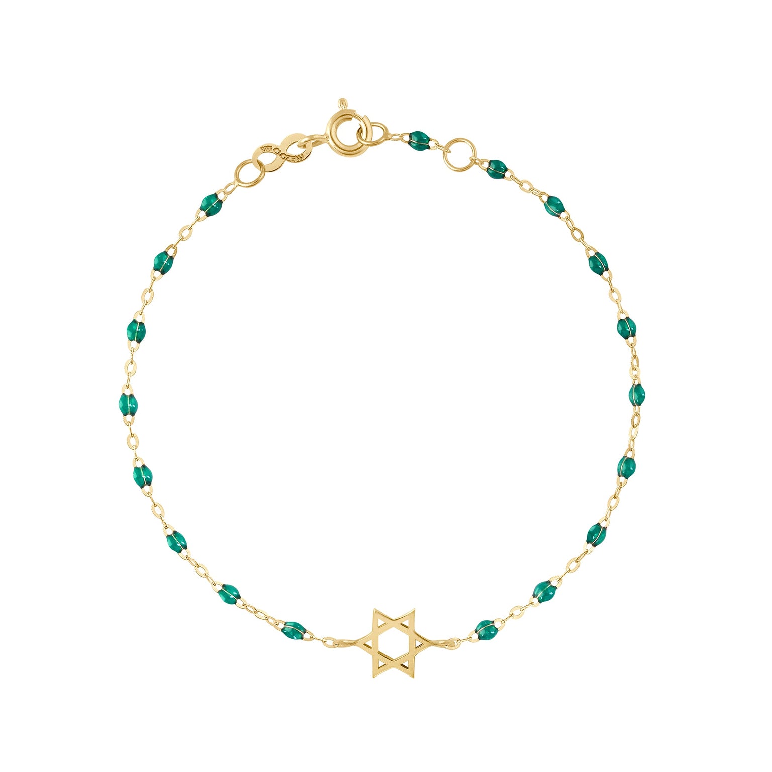 Gigi Clozeau - Star of David Bracelet, Emerald, Yellow Gold, 6.7"