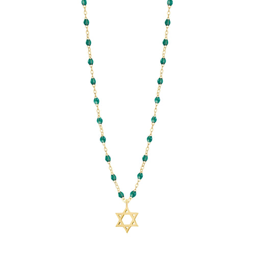 Gigi Clozeau - Star of David Necklace, Emerald, Yellow Gold, 16.5