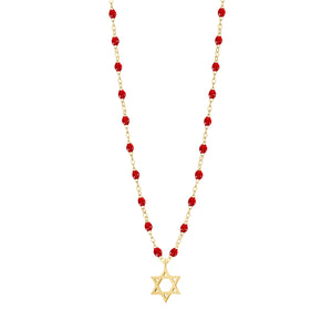 Gigi Clozeau - Star of David Necklace, Ruby, Yellow Gold, 16.5"