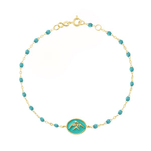 Gigi Clozeau - Turquoise Green Angelfish Bracelet, Yellow Gold, 6.7"