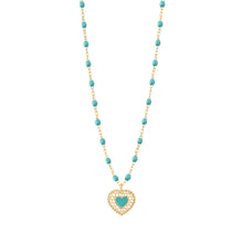 Gigi Clozeau - Turquoise Green Lace Heart Necklace, Yellow Gold, 16.5"