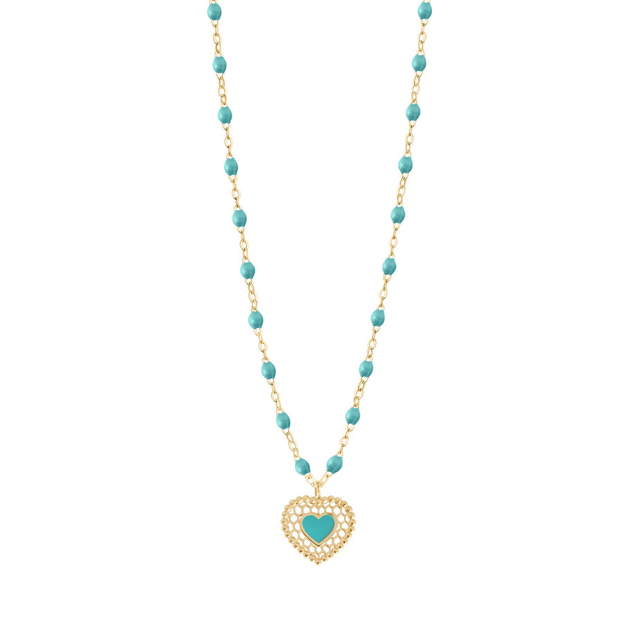 Gigi Clozeau - Turquoise Green Lace Heart Necklace, Yellow Gold, 16.5