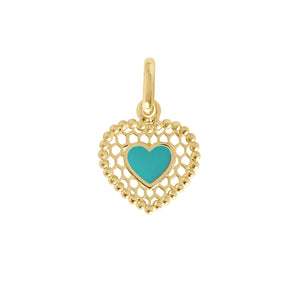 Gigi Clozeau - Turquoise Green Lace Heart Pendant, Yellow Gold