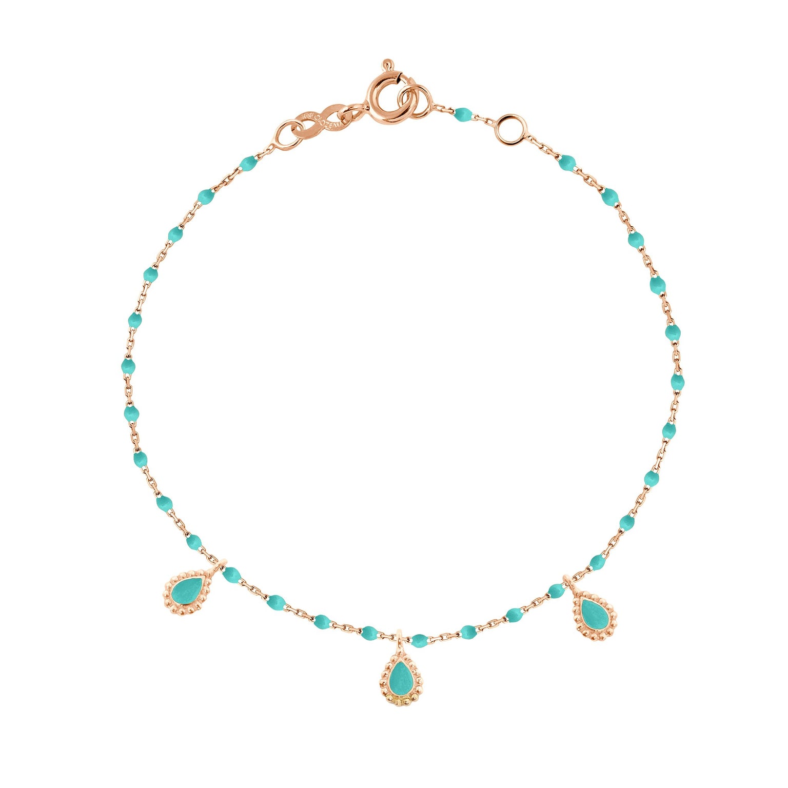 Gigi Clozeau - Turquoise Green Mini 3 Lucky Cashmere Bracelet, Rose Gold, 6.7"