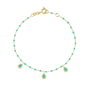 Gigi Clozeau - Turquoise Green Mini 3 Lucky Cashmere Bracelet, Yellow Gold, 6.7"
