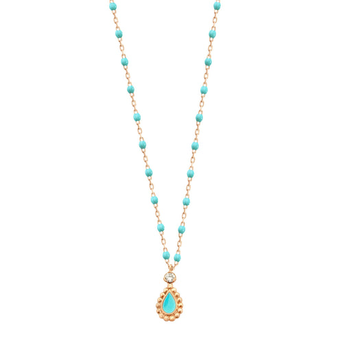 Gigi Clozeau - Turquoise Green Mini Lucky Cashmere Necklace, Rose Gold, 16.5
