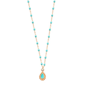 Gigi Clozeau - Turquoise Green Mini Lucky Cashmere Necklace, Rose Gold, 16.5"