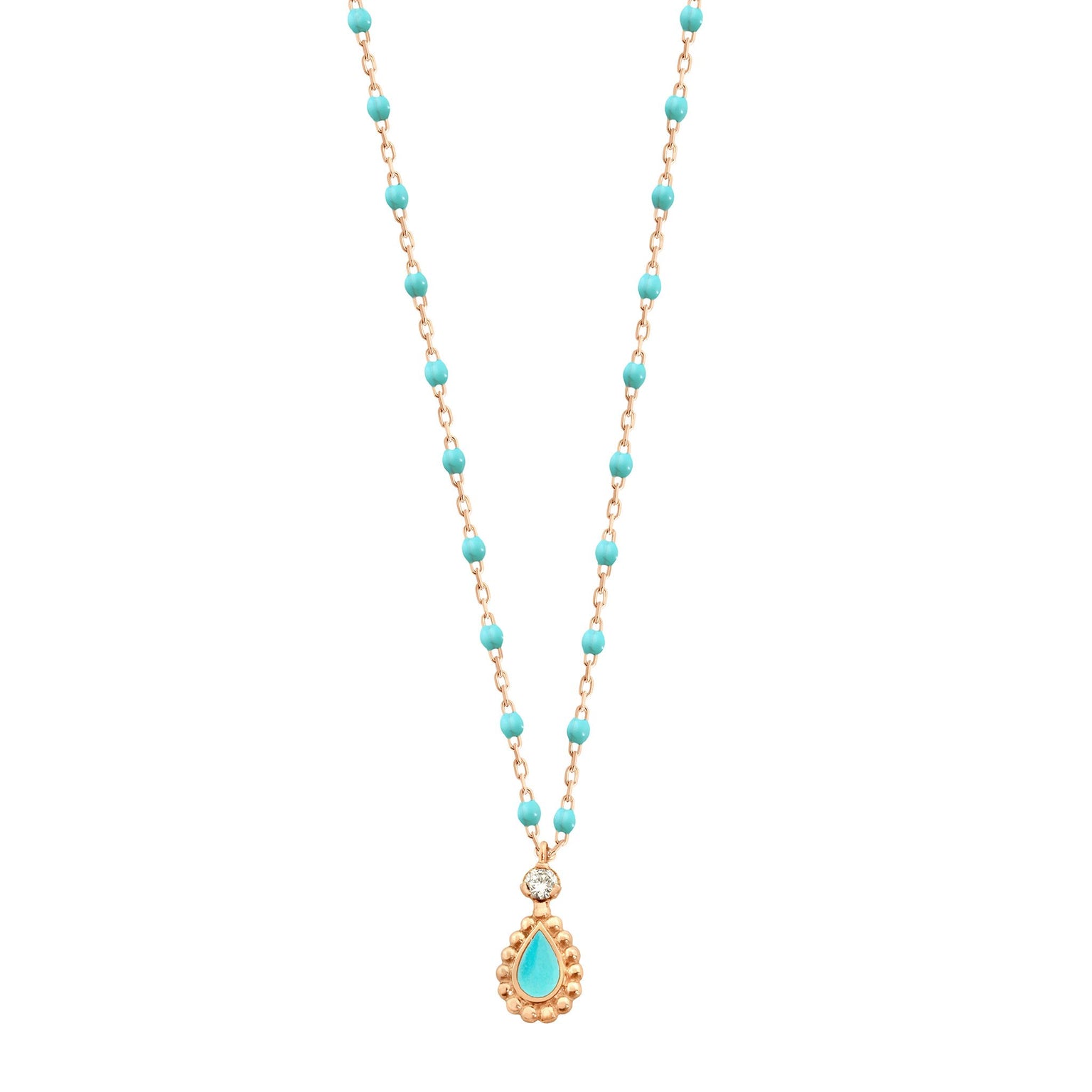 Gigi Clozeau - Turquoise Green Mini Lucky Cashmere Necklace, Rose Gold, 16.5"