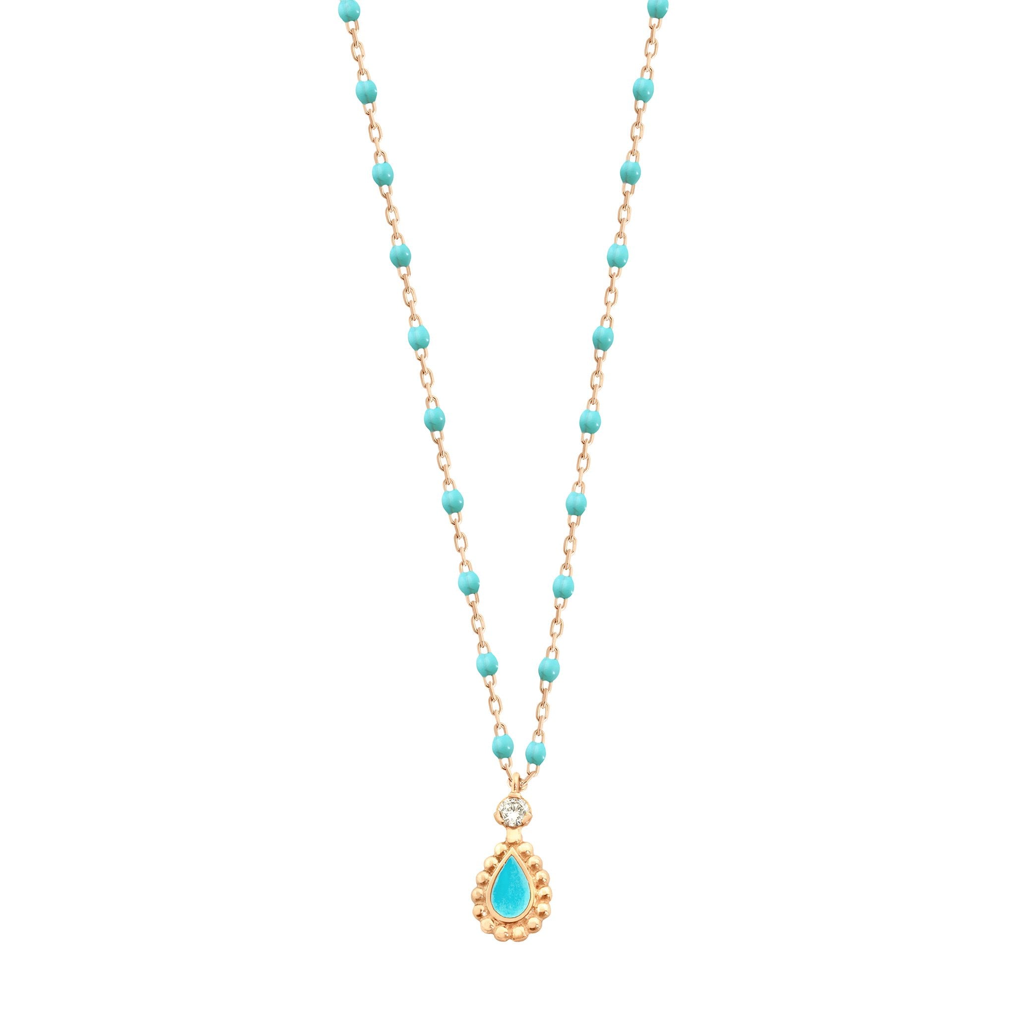 Gigi Clozeau - Turquoise Green Mini Lucky Cashmere Necklace, Yellow Gold, 16.5"