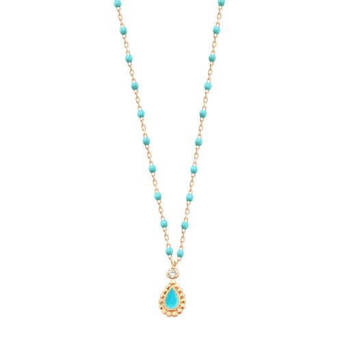 Gigi Clozeau - Turquoise Green Mini Lucky Cashmere Necklace, Yellow Gold, 16.5