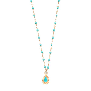 Gigi Clozeau - Turquoise Green Mini Lucky Cashmere Necklace, Yellow Gold, 16.5"