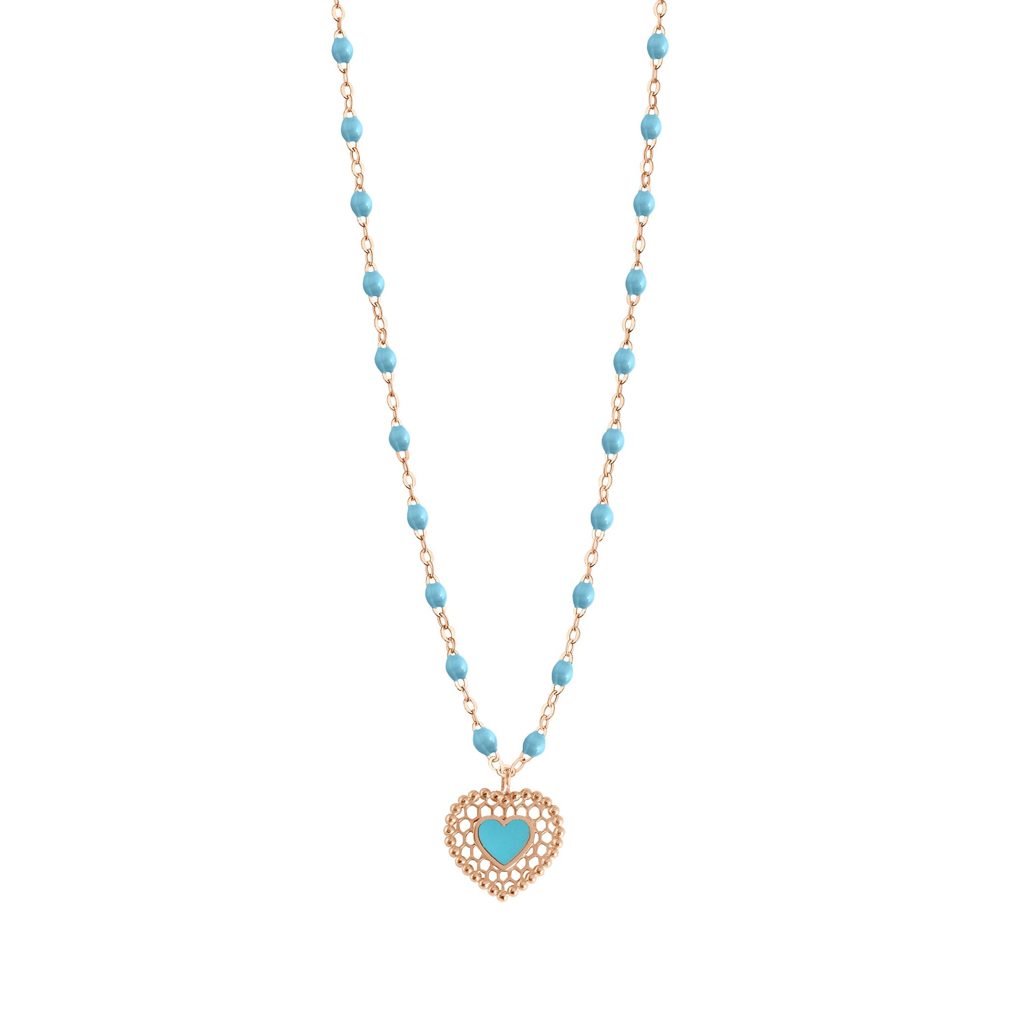 Gigi Clozeau - Turquoise Lace Heart Necklace, Rose Gold, 16.5"
