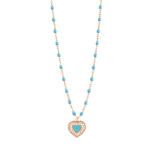 Gigi Clozeau - Turquoise Lace Heart Necklace, Rose Gold, 16.5"