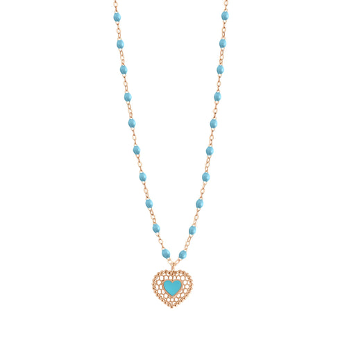 Gigi Clozeau - Turquoise Lace Heart Necklace, Rose Gold, 16.5