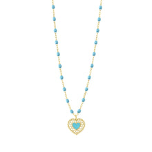 Gigi Clozeau - Turquoise Lace Heart Necklace, Yellow Gold, 16.5"