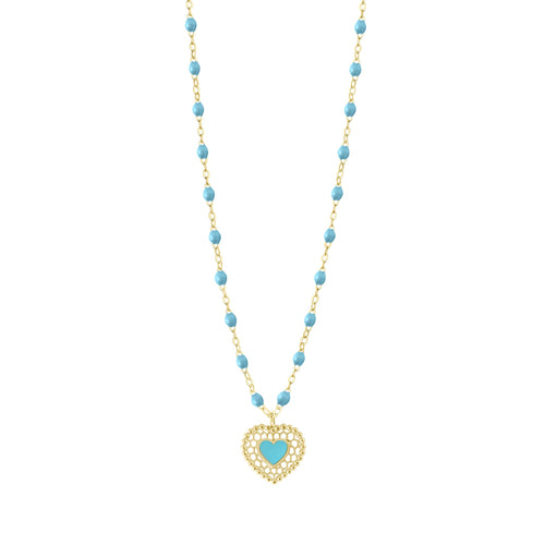 Gigi Clozeau - Turquoise Lace Heart Necklace, Yellow Gold, 16.5