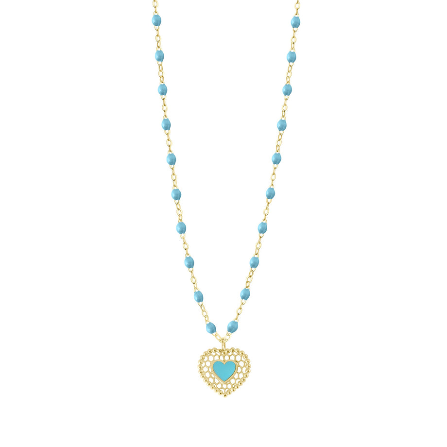 Gigi Clozeau - Turquoise Lace Heart Necklace, Yellow Gold, 16.5