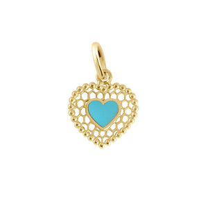 Gigi Clozeau - Turquoise Lace Heart Pendant, Yellow Gold
