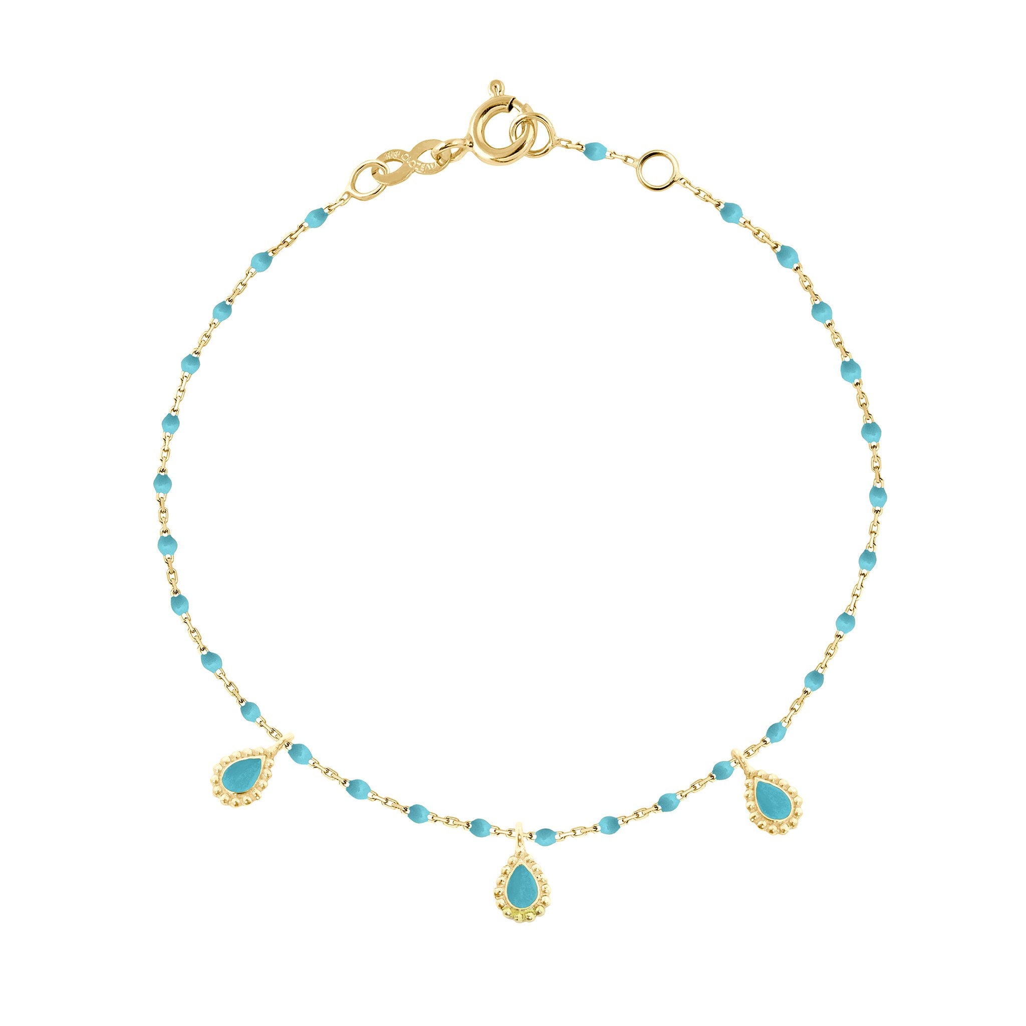 Gigi Clozeau - Turquoise Mini 3 Lucky Cashmere Bracelet, Yellow Gold, 6.7"