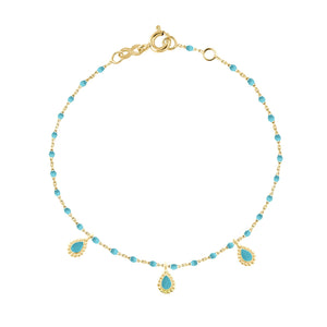 Gigi Clozeau - Turquoise Mini 3 Lucky Cashmere Bracelet, Yellow Gold, 6.7"