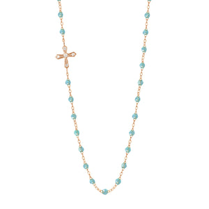 Gigi Clozeau - Vintage Cross Diamond Necklace, Aqua, Rose Gold, 16.5"