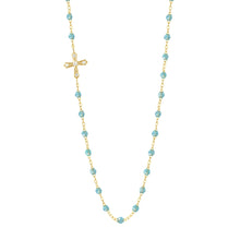 Gigi Clozeau - Vintage Cross Diamond Necklace, Aqua, Yellow Gold, 16.5"