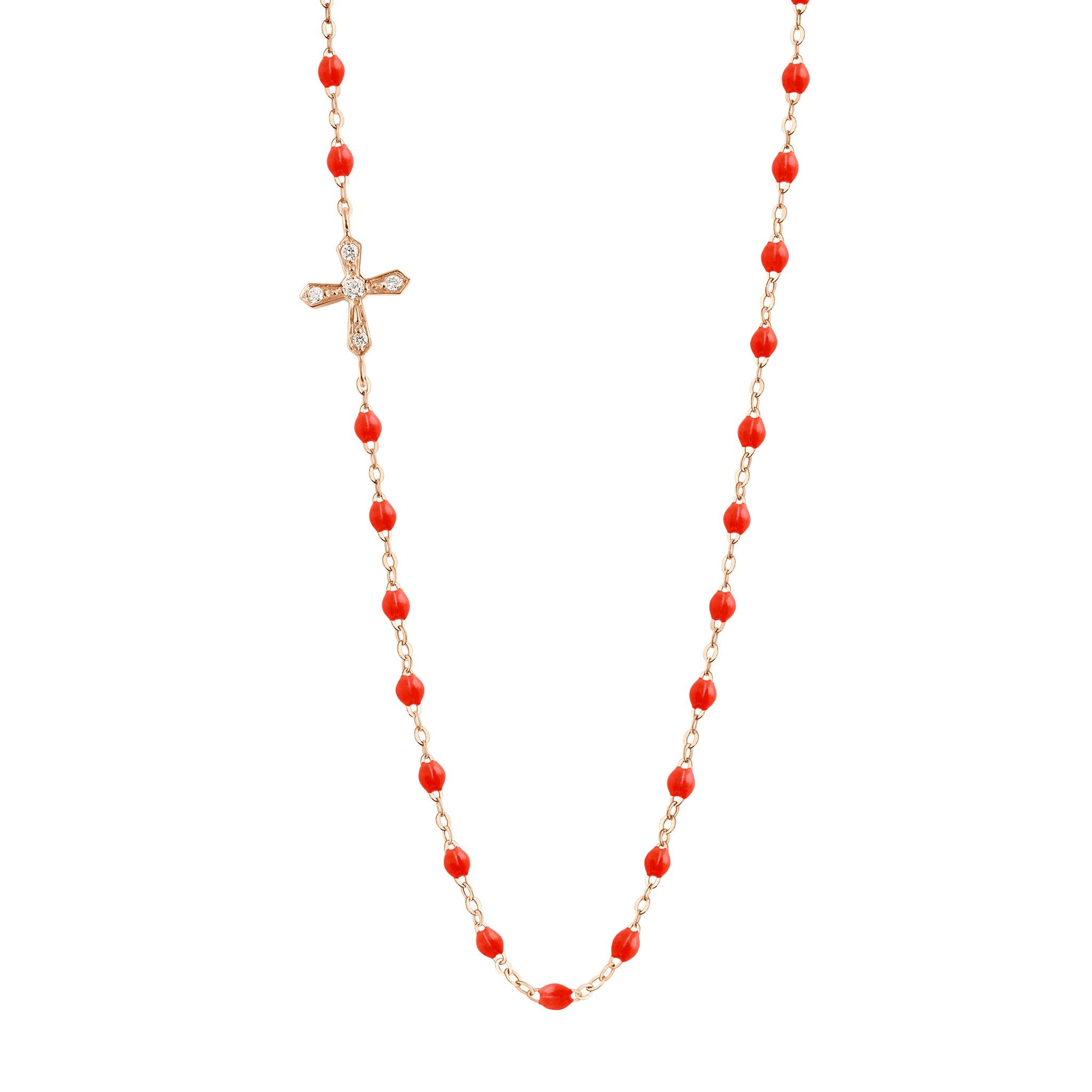 Gigi Clozeau - Vintage Cross Diamond Necklace, Coral, Rose Gold, 16.5"