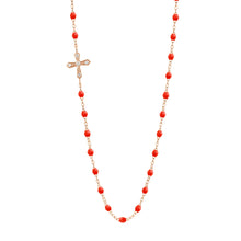Gigi Clozeau - Vintage Cross Diamond Necklace, Coral, Rose Gold, 16.5"