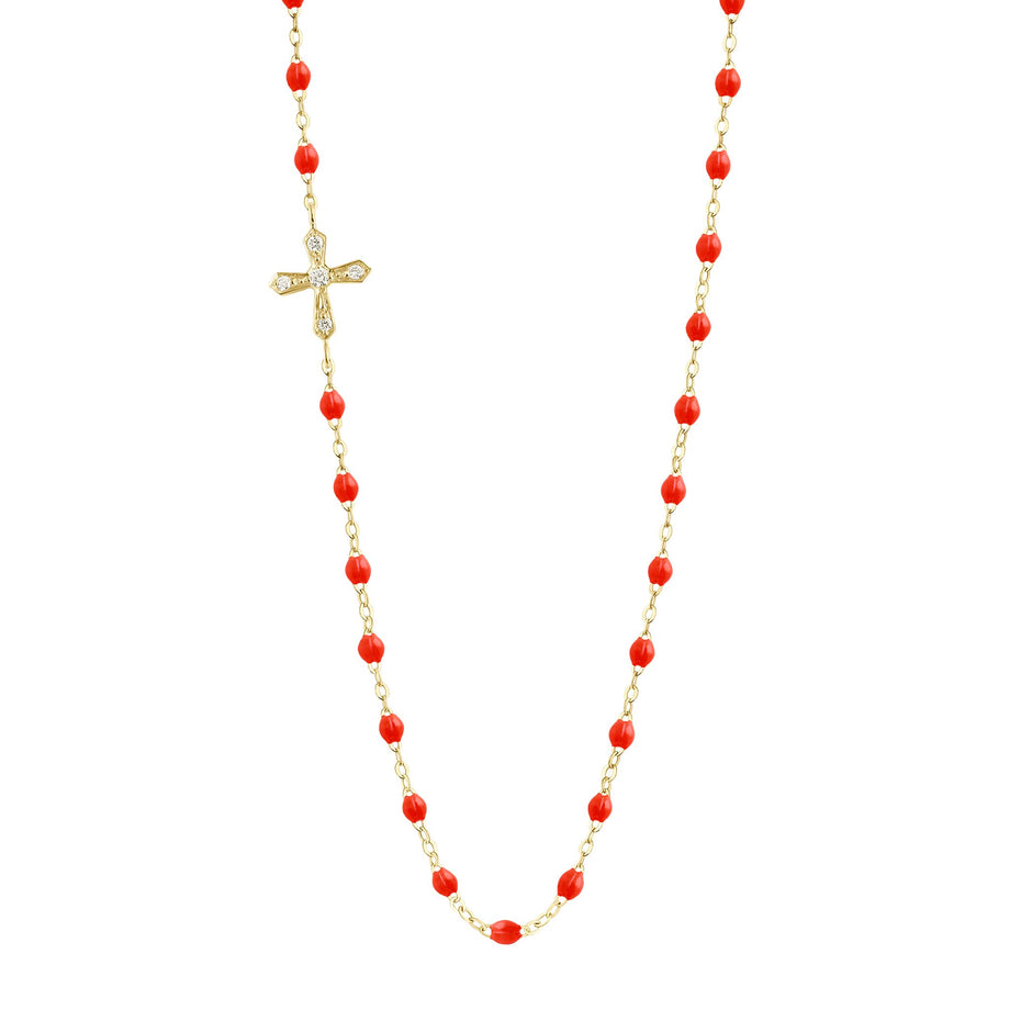 Gigi Clozeau - Vintage Cross Diamond Necklace, Coral, Yellow Gold, 16.5