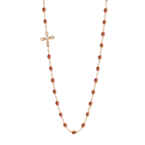 Gigi Clozeau - Vintage Cross Diamond Necklace, Fauve, Rose Gold, 16.5