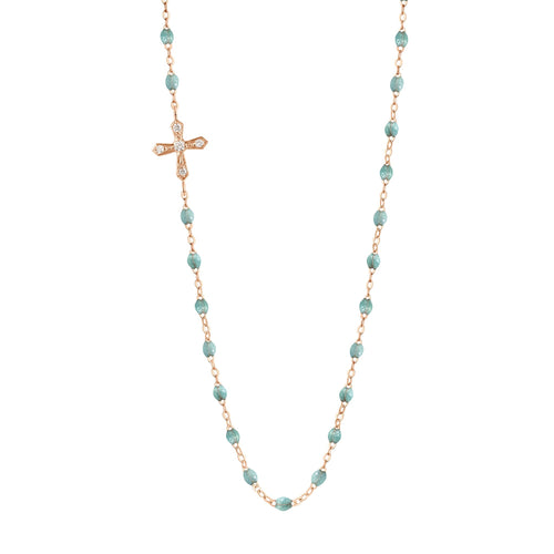 Gigi Clozeau - Vintage Cross Diamond Necklace, Iceberg, Rose Gold, 16.5