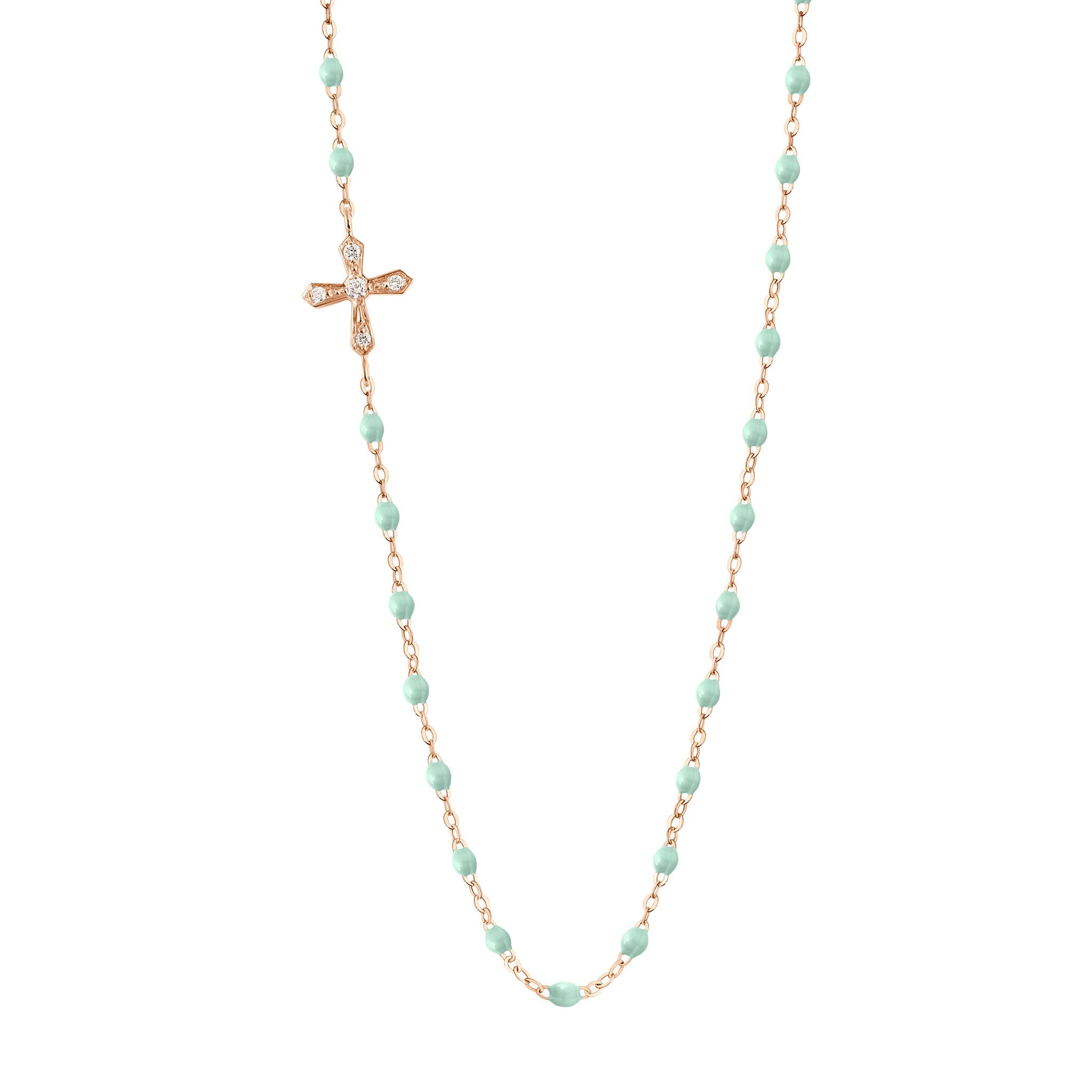 Gigi Clozeau - Vintage Cross Diamond Necklace, Jade, Rose Gold, 16.5"