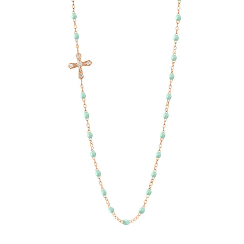 Gigi Clozeau - Vintage Cross Diamond Necklace, Jade, Rose Gold, 16.5