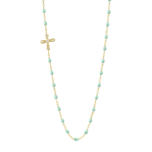 Gigi Clozeau - Vintage Cross Diamond Necklace, Jade, Yellow Gold, 16.5