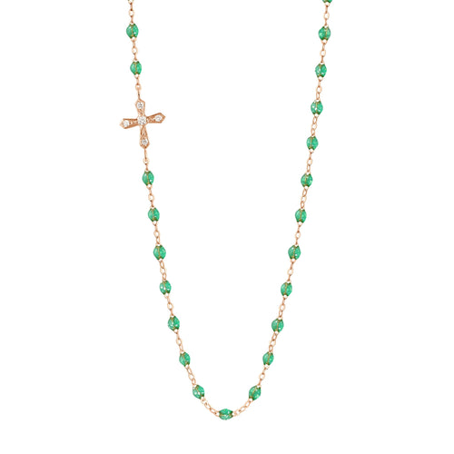Gigi Clozeau - Vintage Cross Diamond Necklace, Mint, Rose Gold, 16.5