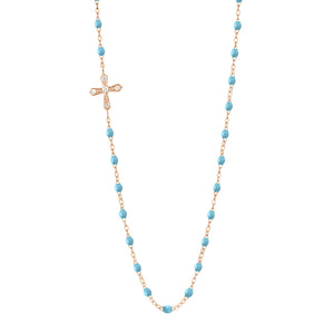 Gigi Clozeau - Vintage Cross Diamond Necklace, Turquoise, Rose Gold, 16.5"