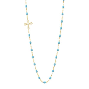 Gigi Clozeau - Vintage Cross Diamond Necklace, Turquoise, Yellow Gold, 16.5"