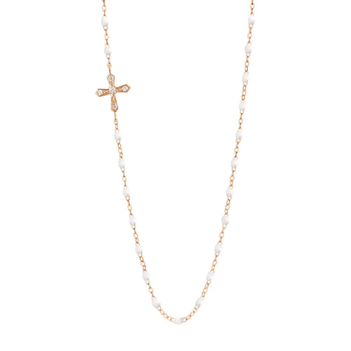 Gigi Clozeau - Vintage Cross Diamond Necklace, White, Rose Gold, 16.5