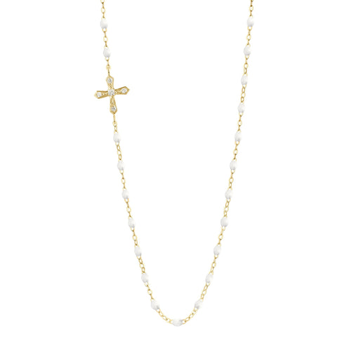 Gigi Clozeau - Vintage Cross Diamond Necklace, White, Yellow Gold, 16.5