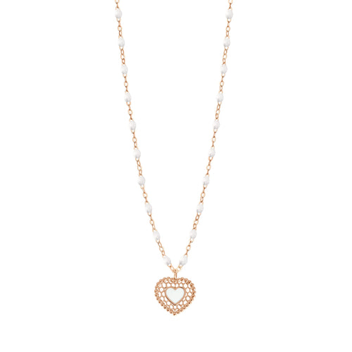Gigi Clozeau - White Lace Heart Necklace, Rose Gold, 16.5