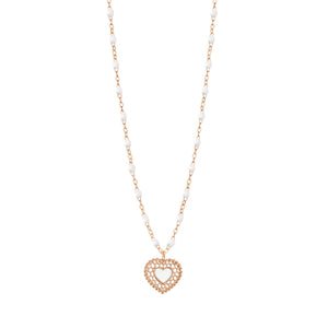 Gigi Clozeau - White Lace Heart Necklace, Rose Gold, 16.5"