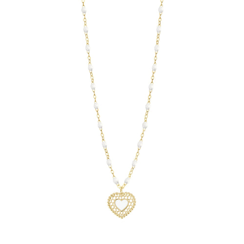 Gigi Clozeau - White Lace Heart Necklace, Yellow Gold, 16.5