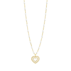 Gigi Clozeau - White Lace Heart Necklace, Yellow Gold, 16.5"