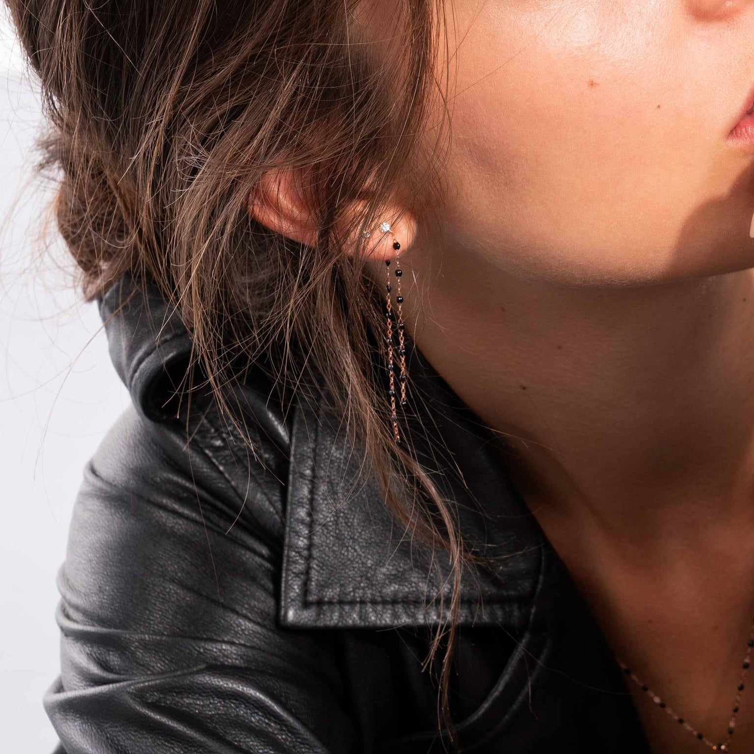 Gigi Clozeau - Classic Gigi dangling Black diamond earrings, Rose Gold