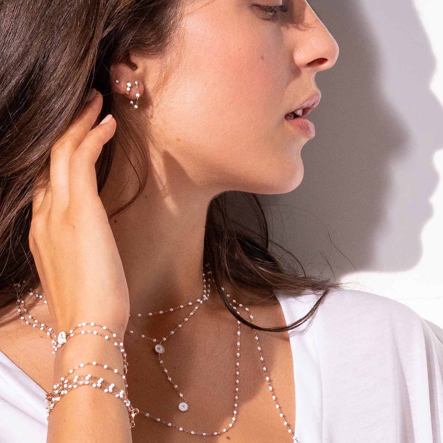 Gigi Clozeau - Classic Gigi White hoops, Rose Gold