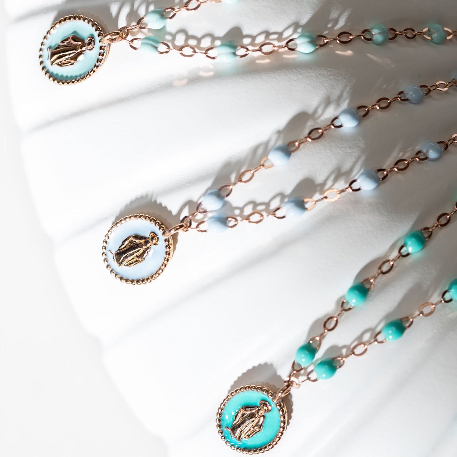 Gigi Clozeau - Madone resin charm Classic Gigi Baby Blue necklace, Rose Gold, 16.5"