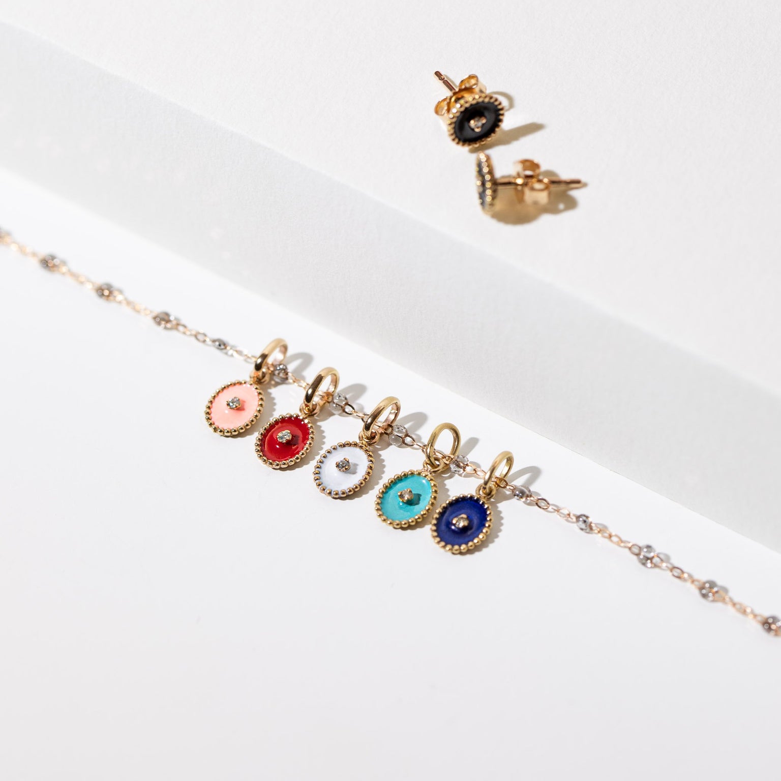 Gigi Clozeau - North Star, diamond Turquoise Green resin earrings, Rose Gold