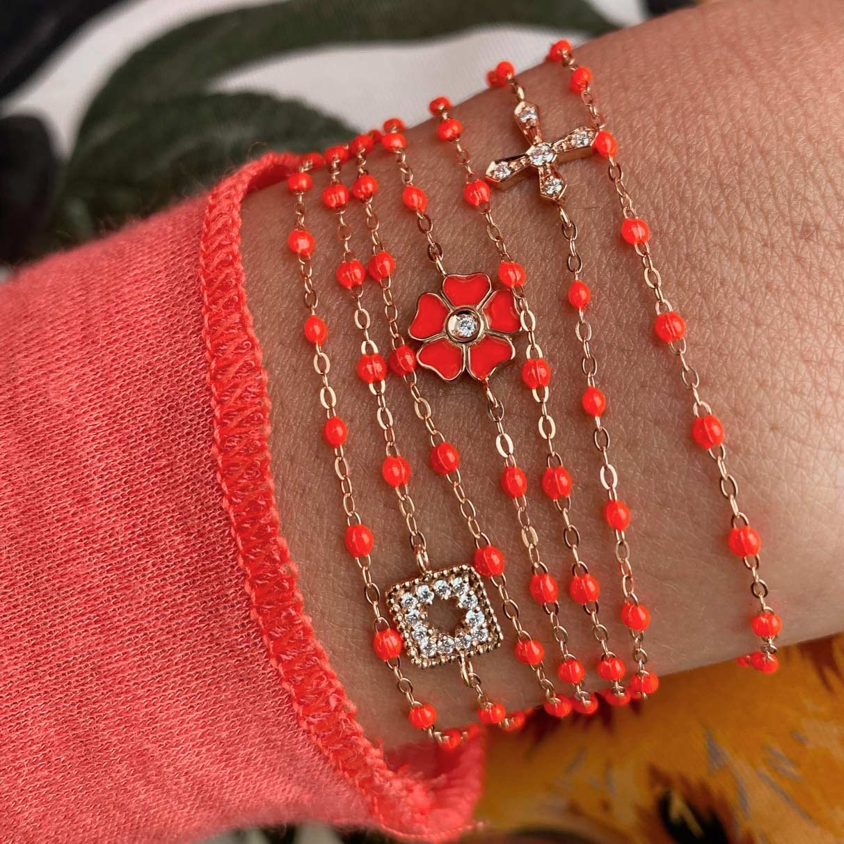 Gigi Clozeau - Flower Classic Gigi Coral diamond bracelet, Yellow Gold, 6.7"